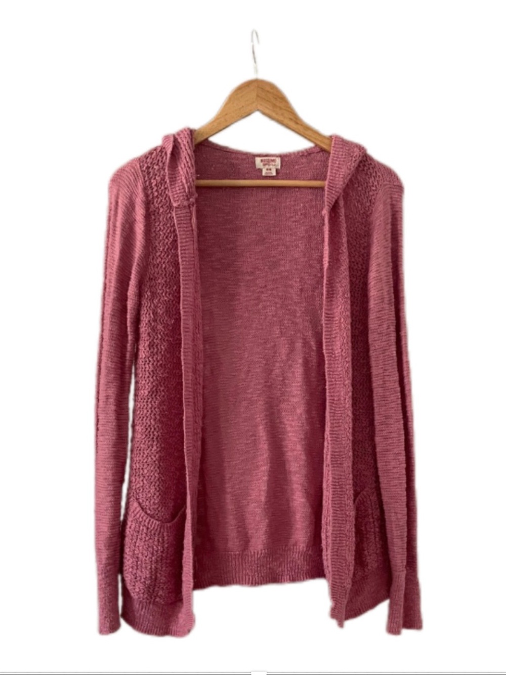 Cozy Open-Front Hooded Cardigan Sweater with Pockets - Dusty Rose M